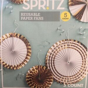 Spritz Reusable Paper Fans 5 count | Party | Fun | Decorations | NEW